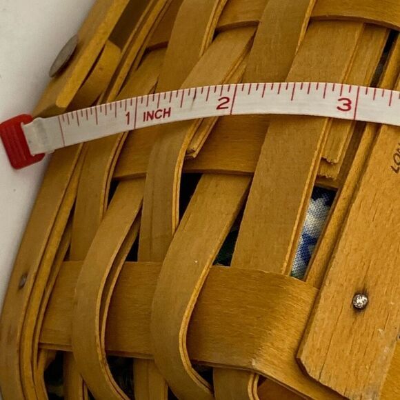 Longaberger Tan 1997 Floral Cloth Liner Plastic Protector Basket With Handle - Picture 12 of 12